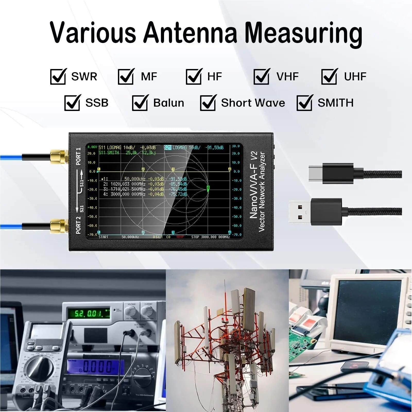 Analizador de red, Analizador De Red Vectorial 4,3 Pulgadas 50 KHz-3 GHz HF VHF UHF VNA