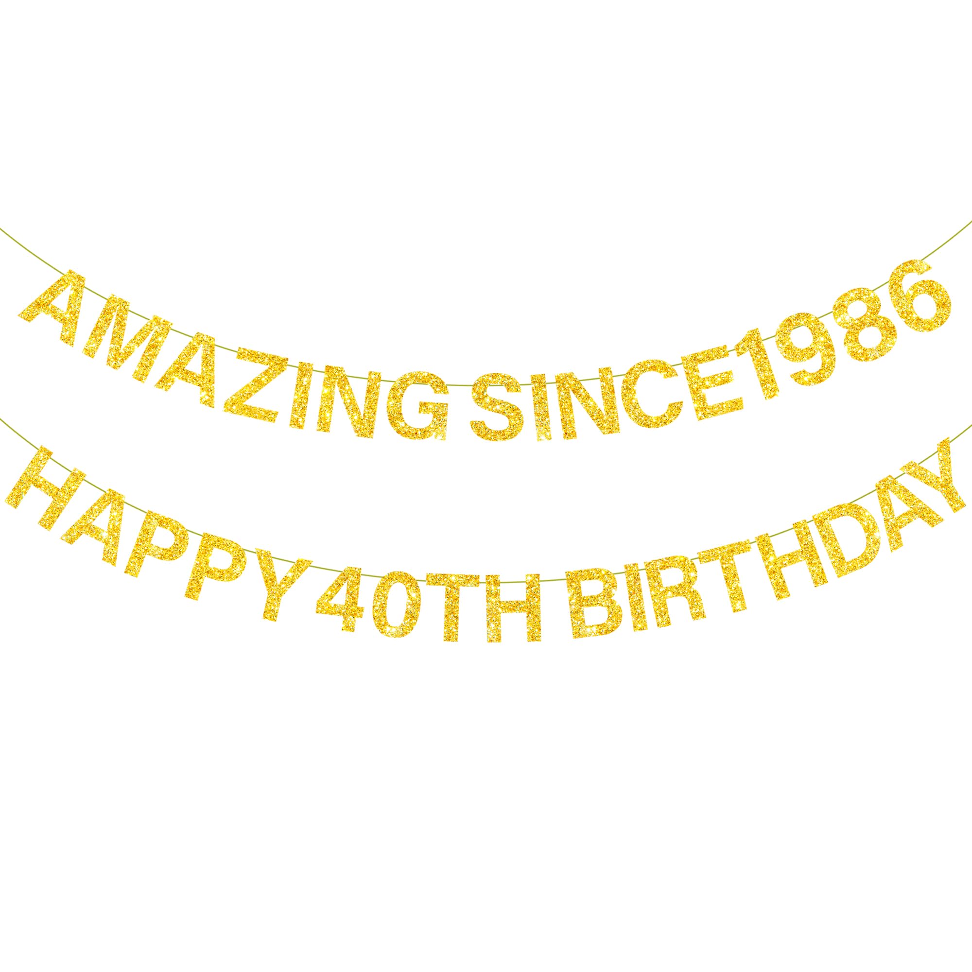 40th Birthday Party Decorations Banner - 2 Pcs Gold Glitter Banners Amazing Since 1986 Happy 40th Birthday Decor Set for Men Women 40 Years Old Celebrations Decoration Supplies