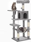 SONGMICS Home Cat Tree for Indoor Cats, Multi-Level Tower Condo with Sisal Scratching Posts, Hammock and Condo, Dark Gray