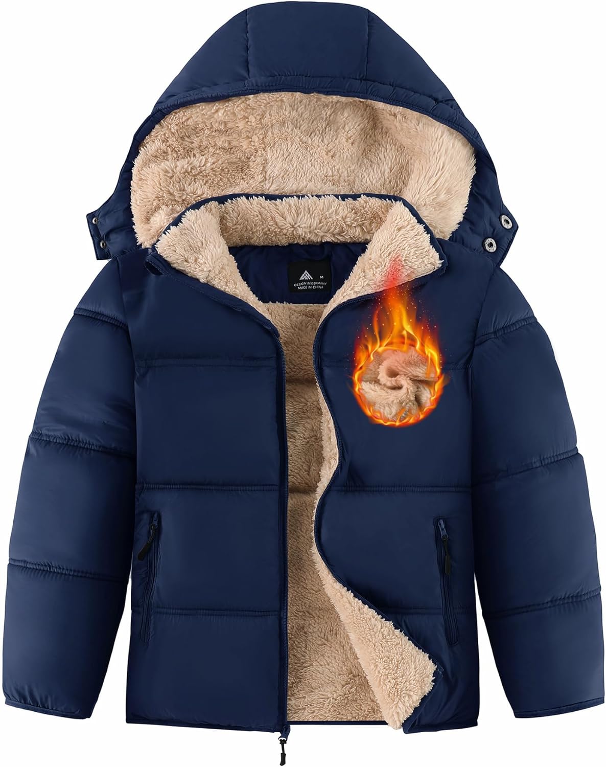 ZITY Boy's Winter Coat Thermal Puffer Jacket Warm Sherpa Fleece Lined Water-Resistant Zip Outerwear Coat with Detachable Hood