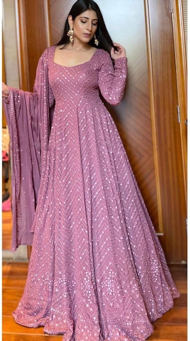Buy Nivansh Fashion Designer Georgette Gown with Duppata Set,Wedding Special Designer Gown Purple at Amazon.in Buy Nivansh Fashion Designer Georgette Gown with Duppata Set,Wedding Special Designer Gown Purple at Amazon.in