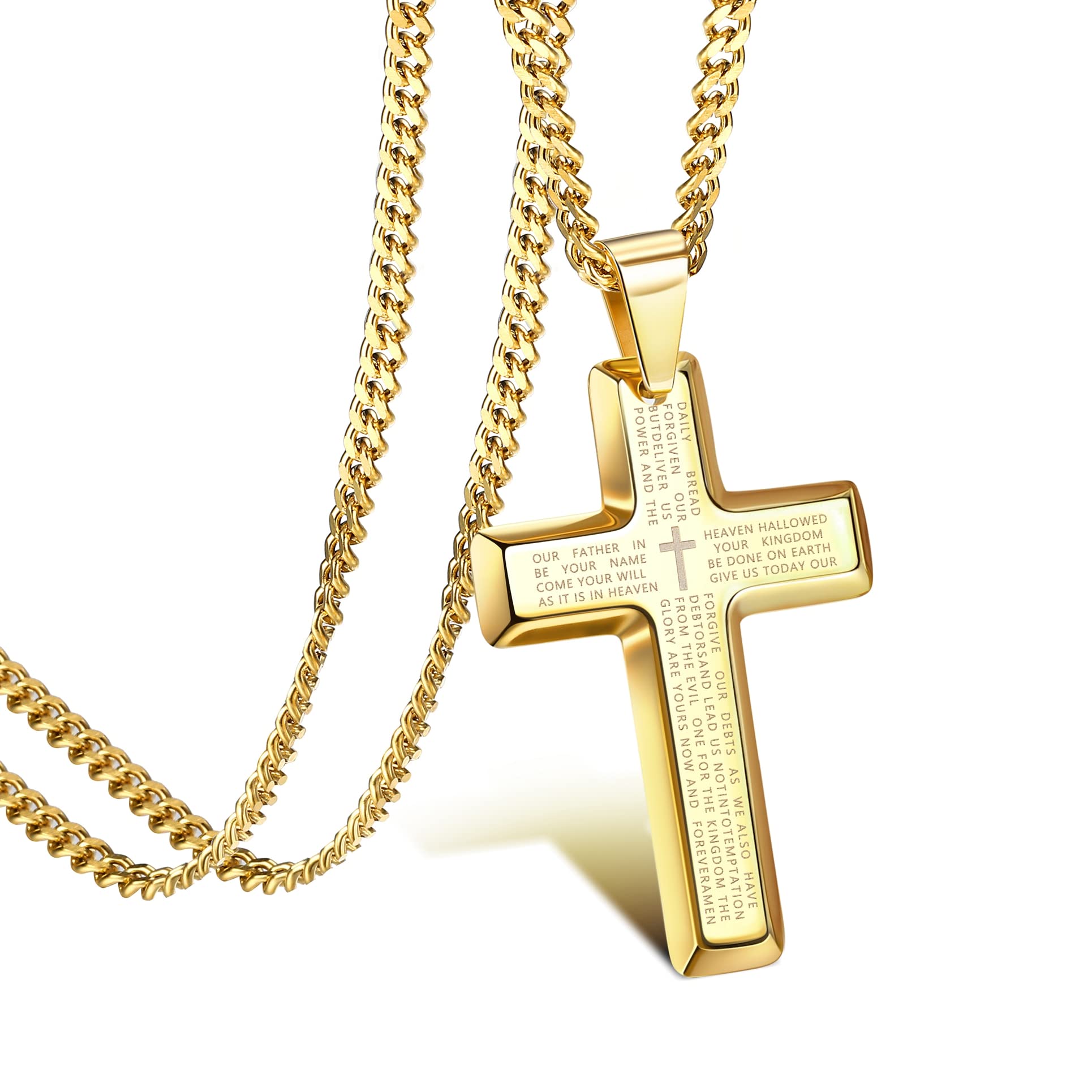JeweBella Collar Cruz de Oro 14K Hombre Cruz Colgante de Acero Inoxidable con Cadena 4 MM Collar Cruz Oro Cadena 61CM