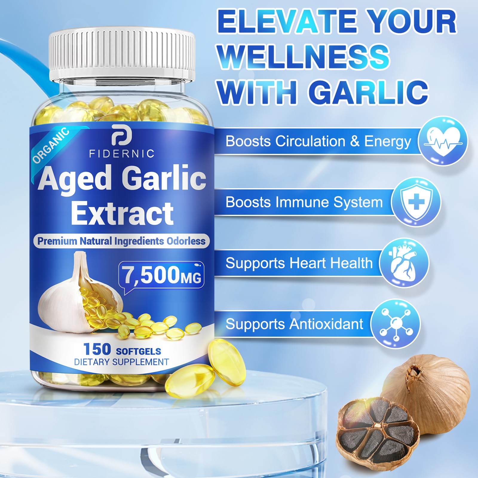 Aged Garlic Extract – Odorless Organic Garlic Supplement - 150 Softgels — Amazon image 3