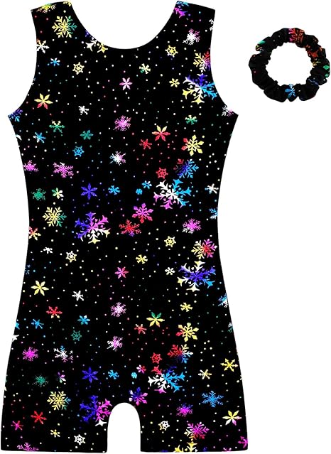 HOZIY Gymnastics Leotards for Girls with Shorts Biketards Dance Tumbling Outfits Matching Scrunchies 1-12 Years Old