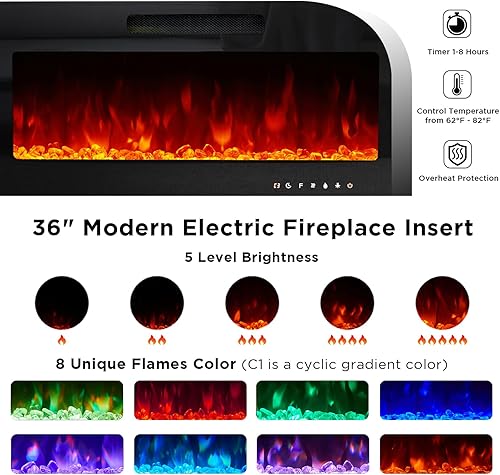 Miniatura 3 de AMERLIFE Soporte de TV con chimenea de 36 pulgadas, centro de entretenimiento moderno de 70 pulgadas con puertas de alto brillo y luces LED, patas