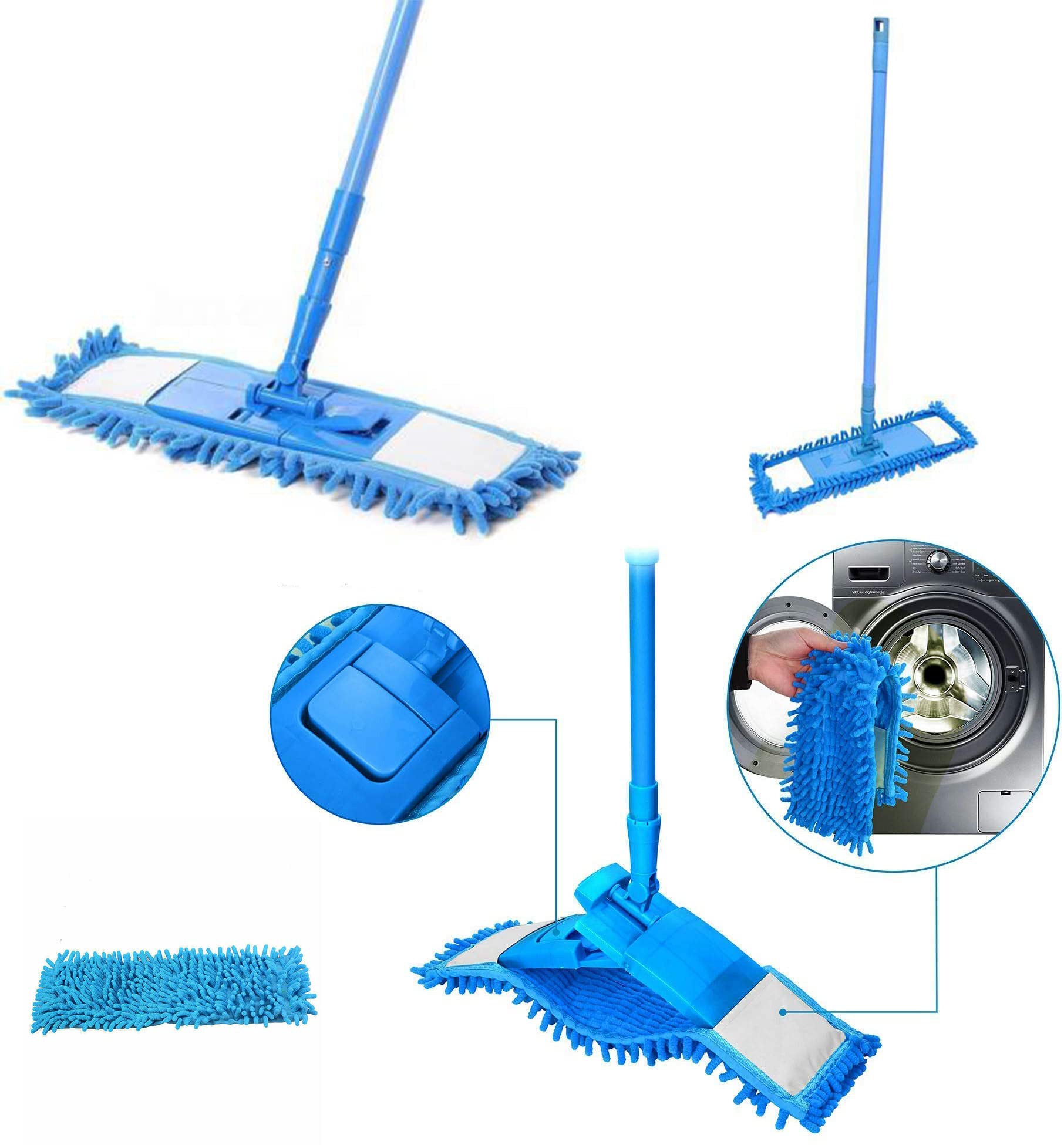 HK Online Replacement Microfibre Mop Pad - Chenille Noodle Head, Wet or Dry Refill, Super Absorbent & Washable for Schools, Home, Catering (1 Blue Full)