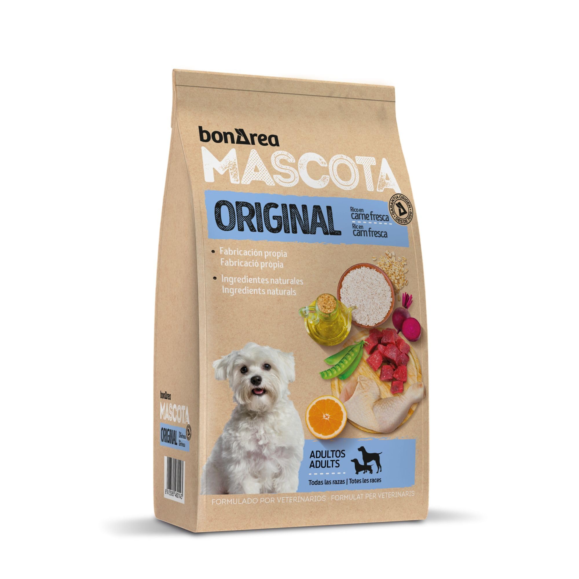 BonÀrea-Pienso para Perros Adultos 3KG - Razas Pequeñas Medianas y Grandes-Hecho con Carne Fresca- Contiene Ingredientes Naturales, Proteína Animal, Cereales y Verduras