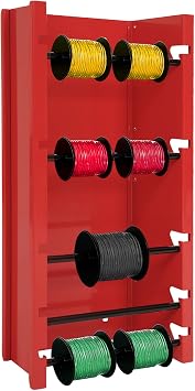 Wire Spool Holder 13.7X26X6" Wall-Mounted Wire/Cable Dispenser Spool Display & Storage Rack 5 Rods Wire Spool Holder for Electrical, Industrial & Retail Red+Black Steel