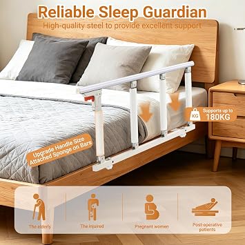 Bed Rails for Elderly Adults Safety, Foldable Bedside Assist Rail with 180KG Weight Capacity, Upgraded 36.6 x 19.7 Bed Guard Handle for Seniors Post-Operative Pregnant