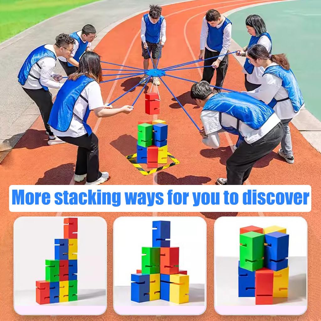 Set di Giochi Sportivi per Adulti, da 5 a 20 Persone, Gioco di Squadra con Torre di Blocchi impilabili, rompighiaccio (Rosso, 8 Pezzi)