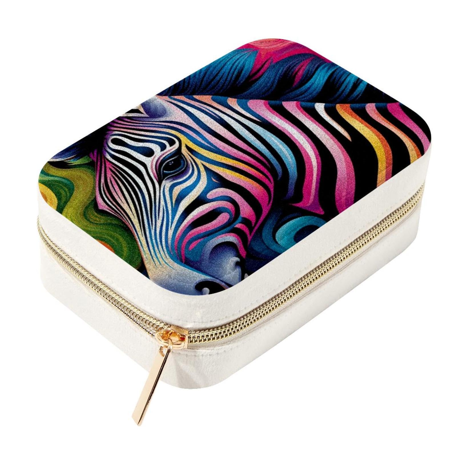 Boîte à bijoux de voyage en velours Zebra avec compartiments amovibles