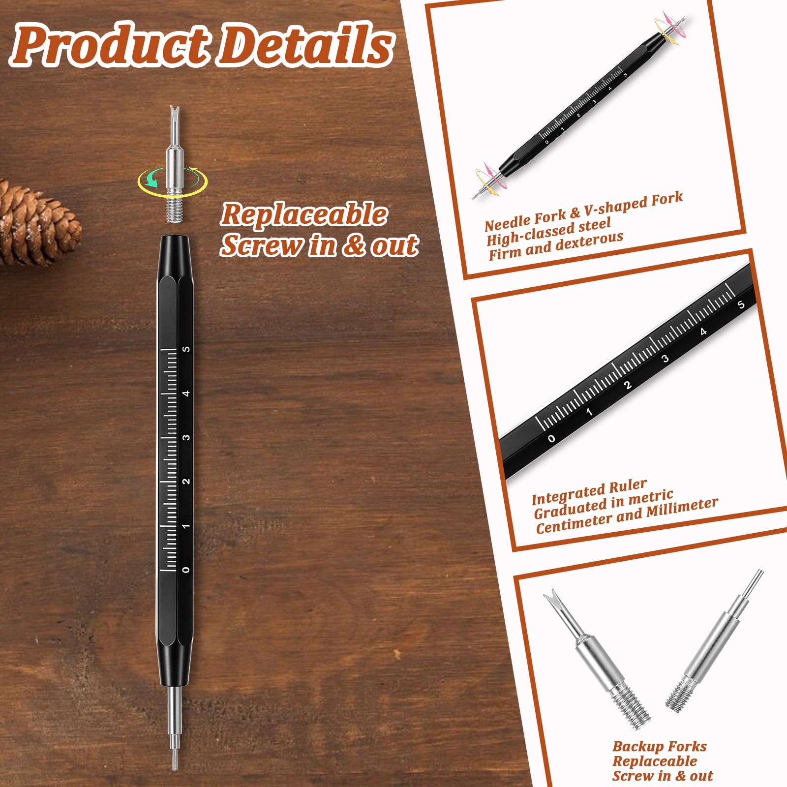 Nogeqi Stainless Steel Watch Spring Bar Tool with Ruler for Adjust, Double-Ended Professional Watch Strap Tool for Remove and Replace Bands Spring Bars Pins - 1 Set(Black)