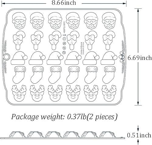 Miniatura 6 de Moldes de chocolate de Navidad, 2 moldes de silicona para dulces con pan de jengibre, Papá Noel, diseño de campanas de alce y Navidad, moldes para