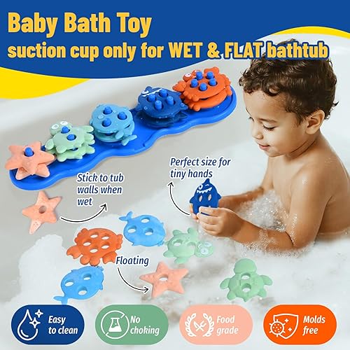Miniatura 2 de Juguetes de baño para bebés, juguete de baño apilable de silicona sin moho para niños, flotadores texturizados de clasificación de colores, juguetes
