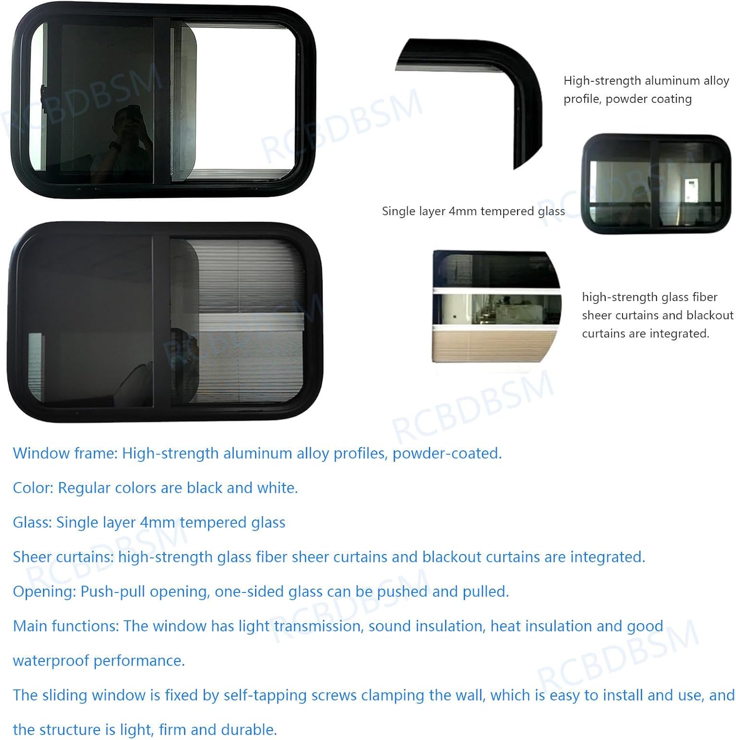 RV Window with Roller Blind and Fly Screen 4mm Tempered Tinted Glass Replacement Window for Camper Cargo Horse Trailer 800x800mm