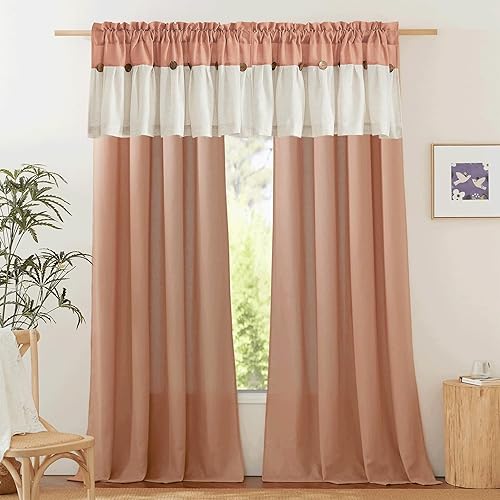 NICETOWN 2 paneles de cortinas de lino grueso con ojales de 55 x 108 pulgadas de largo con 2 paneles de 55 x 18 pulgadas de largo, cenefas cortas