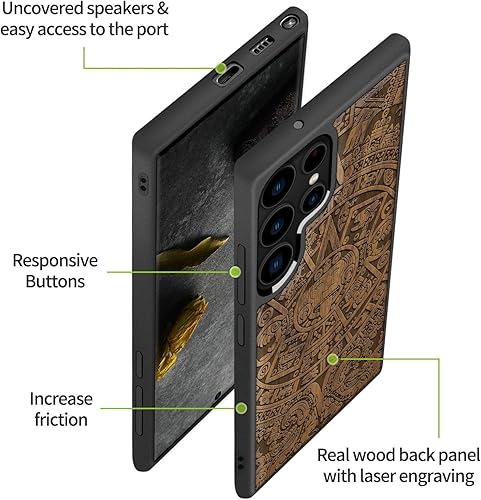 Miniatura 6 de Carveit Funda de madera para Galaxy S22 Ultra madera natural y TPU suave negro a prueba de golpes, diseño de madera único y elegante, compatible con