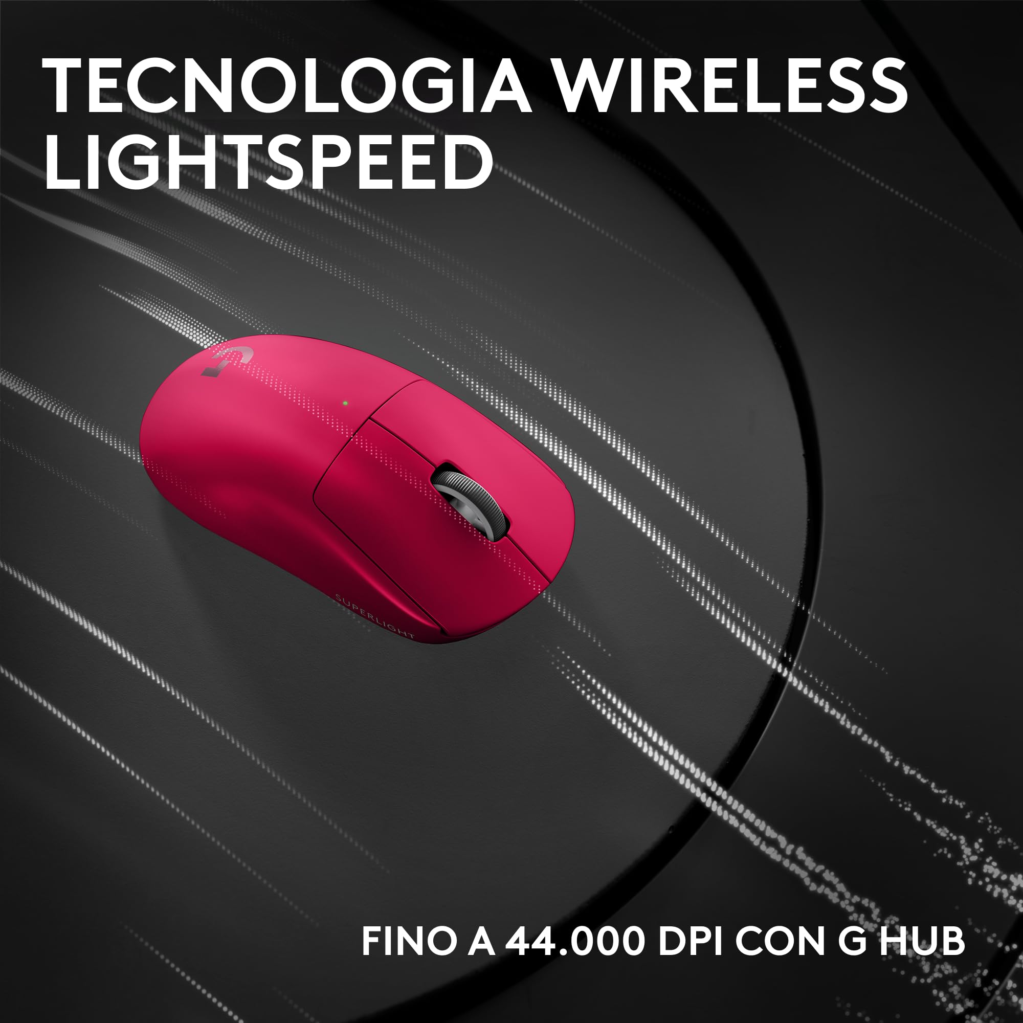 Logitech G PRO X SUPERLIGHT 2c, mouse gaming wireless mouse compatto Pro-Grade da 53 g con 5 pulsanti programmabili, ricarica USB-C, sensore a 44K DPI, aggiornamento fino a 8 kHz, PC/Mac - Rosa