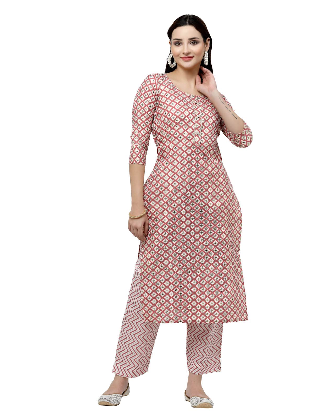 Women's Cotton Kurtaset (KPS-06L_Pink