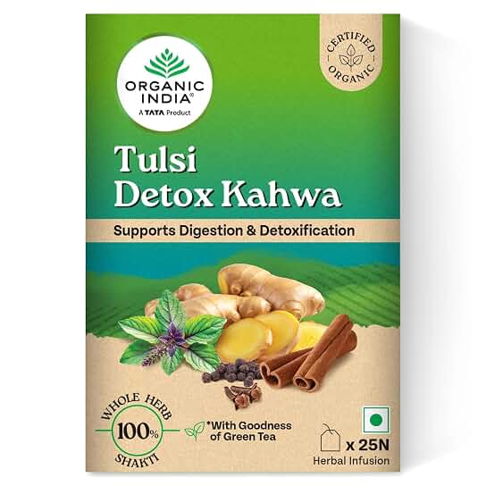 A TATA Product - Organic India Tulsi Detox Kahwa, 25 Infusion Bags deal from amazon