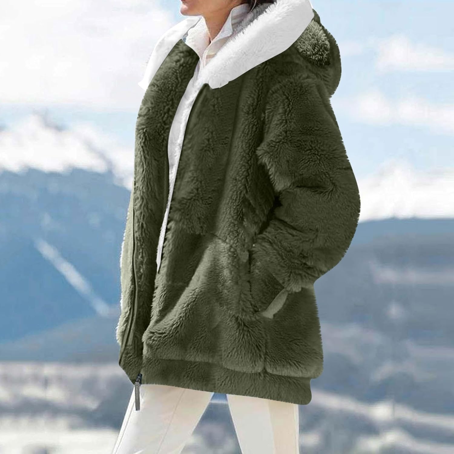Winter Coats for Women Fleece Zip Up Hoodie Fuzzy Warm Jacket Casual Sherpa Jackets Soft Outwear with Pockets