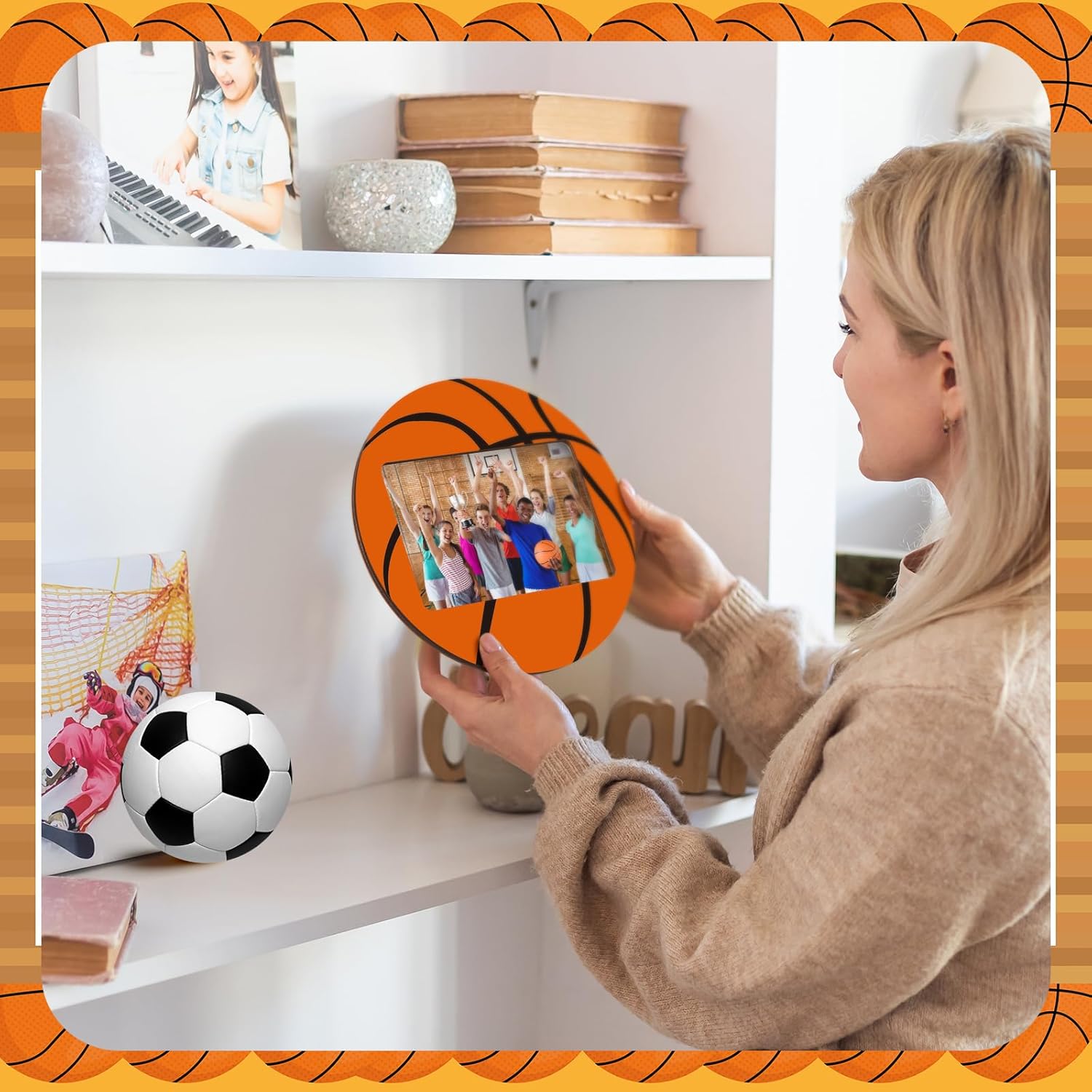 Qunclay 12 Pcs Basketball Picture Frame Wooden Photo Basketball Frame Sport Picture Tabletop Gifts for Athlete Coach Team Sports Party, Display 4'' x 6'' Photos