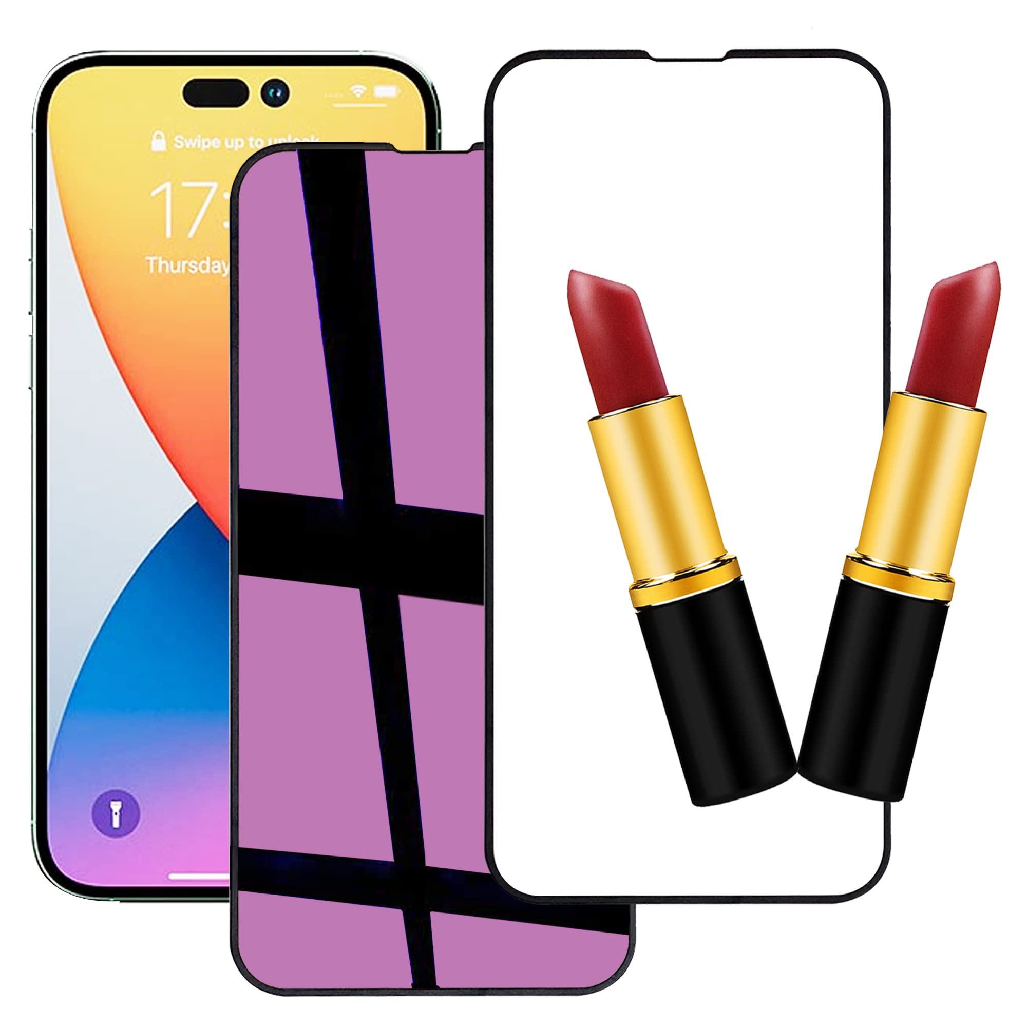 UmhlabaUmhlaba Compatible with iPhone 14 Pro Screen Protector Mirror Tempered Glass Protective Full Coverage 14pro Front Film HD Clear Case Friendly 2 Pack 6.1 Inch (Purple)