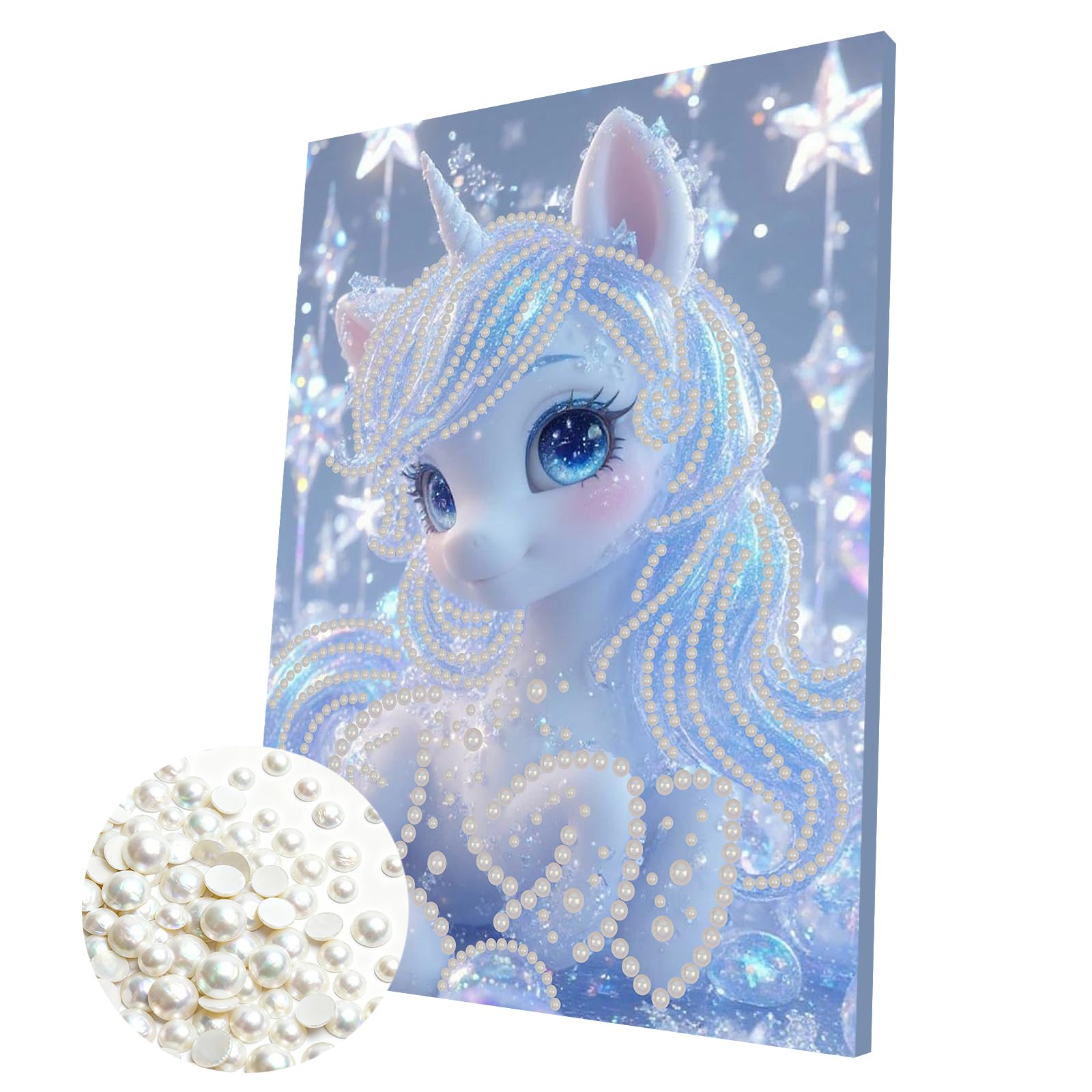 DIY Pearl Painting Kit with Wooden Frame, 3D Plastic Pearl Gemstone Ocean Art Craft for Adults Beginners, Diamond Art Kits for Adults, Home Wall Decor Ready Gift for Women(White Horse)(30 * 40cm)