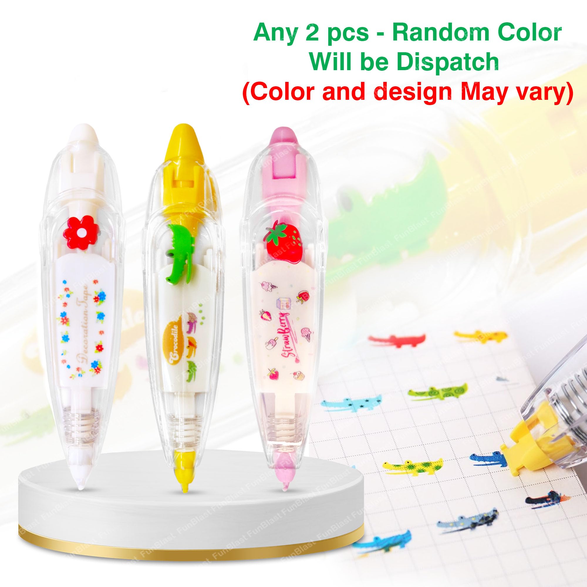 FunBlast Decoration Tape, 2 Pcs Cute Novelty Sticker Pen Machine Decorative Tape for Scrapbooking Diary Planner Journal DIY Art & Crafts Decorative Masking Tape (4 Meter X 6 MM) (Random Design) 1