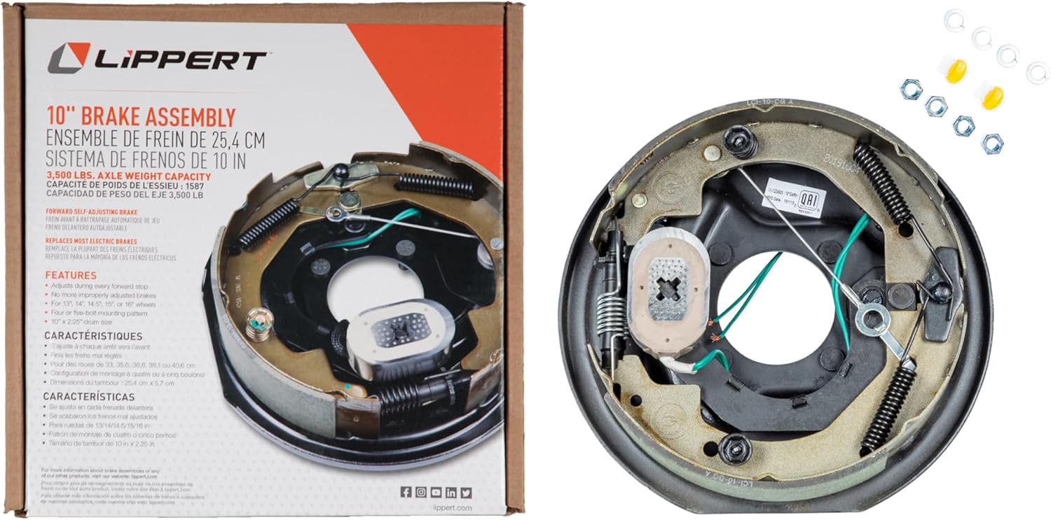 Lippert Forward Self-Adjusting Replacement Brake Assembly for RVs, Right Side, 10" x 2.5", 3,500 lbs. Capacity, for 13", 14", 14.5", 15" Wheels - 296650