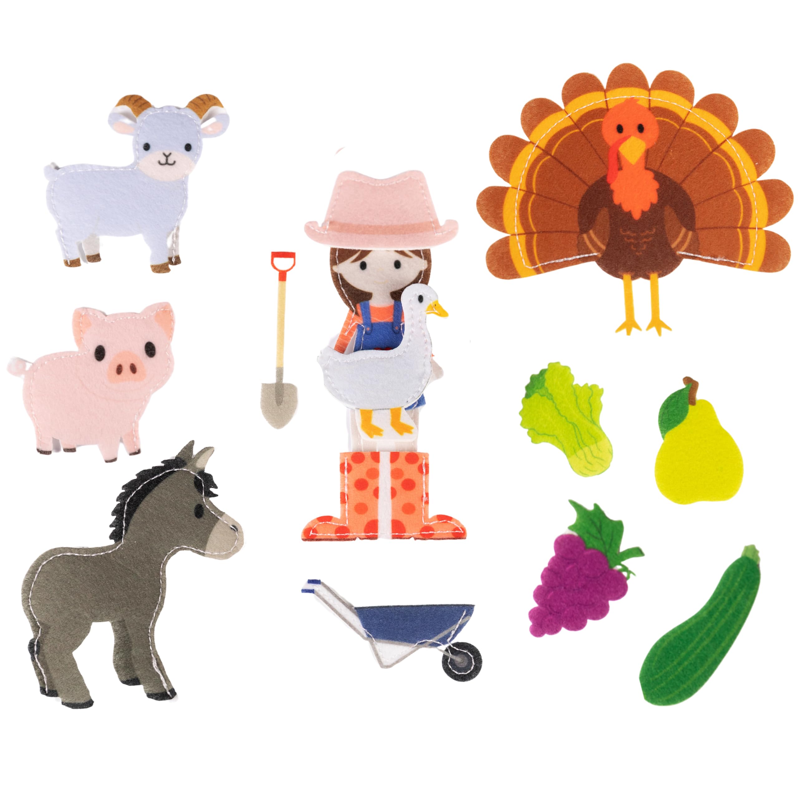 Pantaworlds | Play Kit Feltro per Quiet Book, Set Personaggi in Feltro per Libro Montessori Interattivo, Marionette da Mano per Bambini | Idea Regalo Bambini | Certificato CE | Fattoria (Animali-Orto)