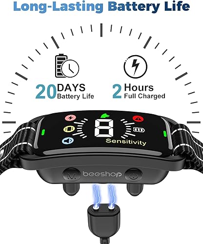 Miniatura 8 de BEESHOP - Collar antiladridos recargable para perros grandes, medianos y pequeños, collar de entrenamiento inteligente antiladridos con 8