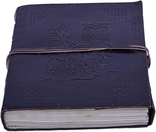 Miniatura 2 de Diario de búho de cuero en relieve, planificador de diario encuadernado con páginas sin forro, el mejor regalo para él y ella (negro, 107 pulgadas)