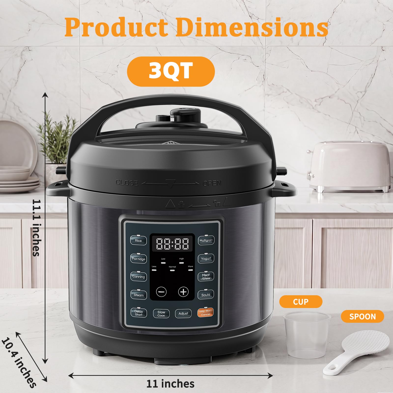 NEWBULIG Olla a presión eléctrica 10 en 1, 3 cuartos de horno, multicocina para arroz, estofado y vapor, pequeña olla programable programable de acero inoxidable con función de cocción lenta y bandeja