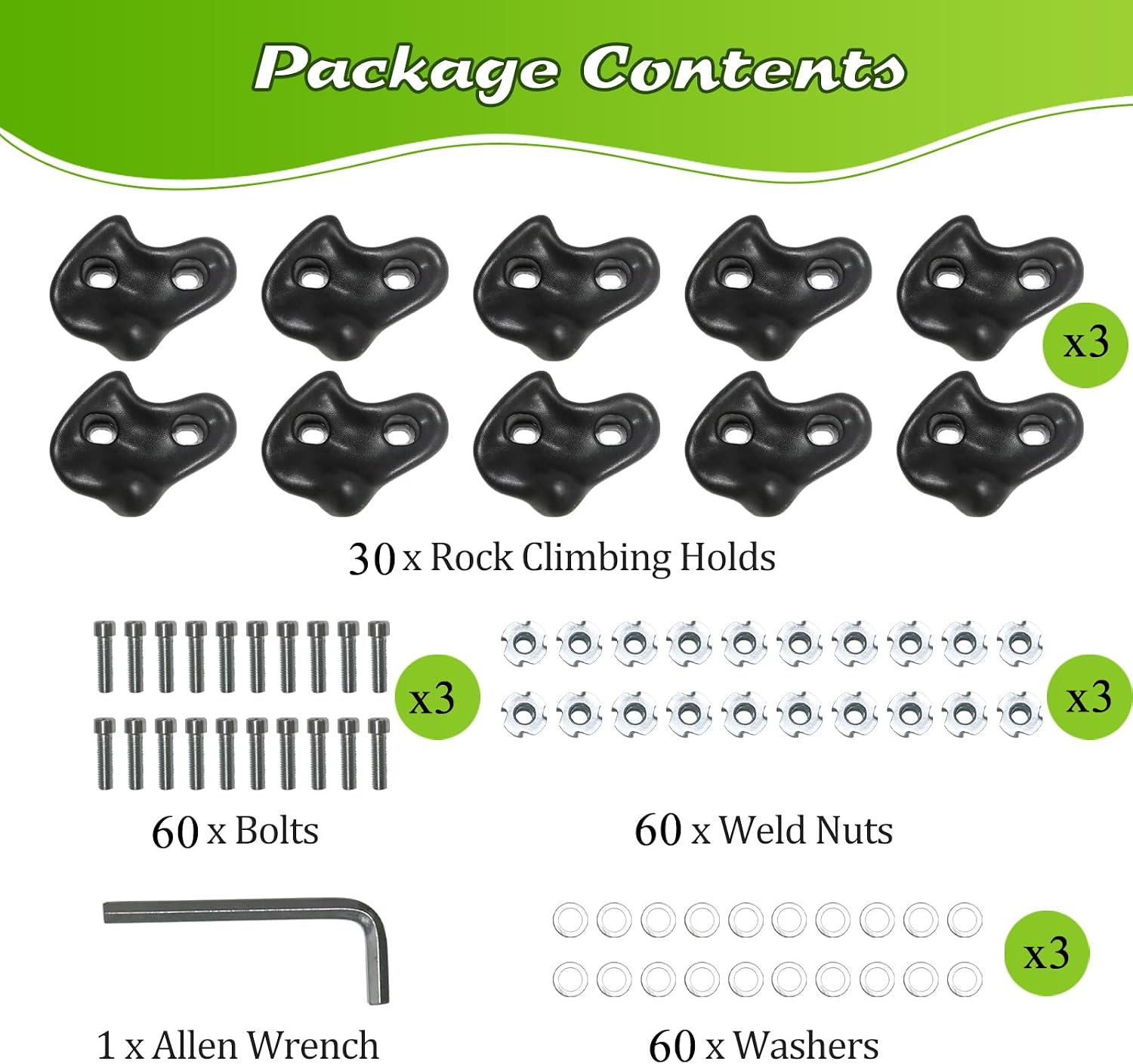 30 Rock Wall Climbing Holds Extra Large for Kids or Adult,DIY Rock Climbing Grips with Mini Wrench for Indoor Outdoor Playground Play Set(Light Black)