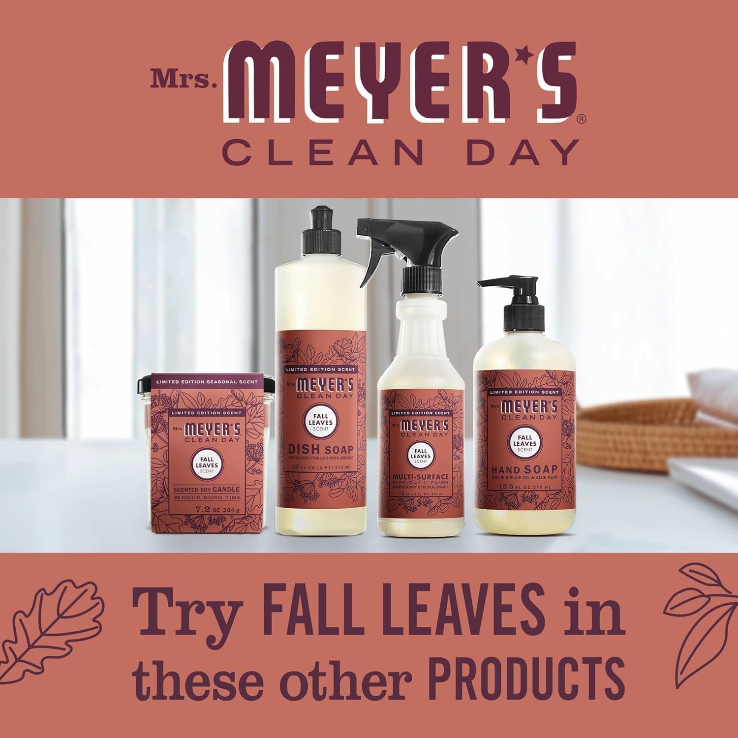 Mrs. MEYER'S Fall Leaves Kitchen Set Variation, Includes Dish Soap, Hand Soap and Multi-Surface Cleaner, 3 ct. - Image 7