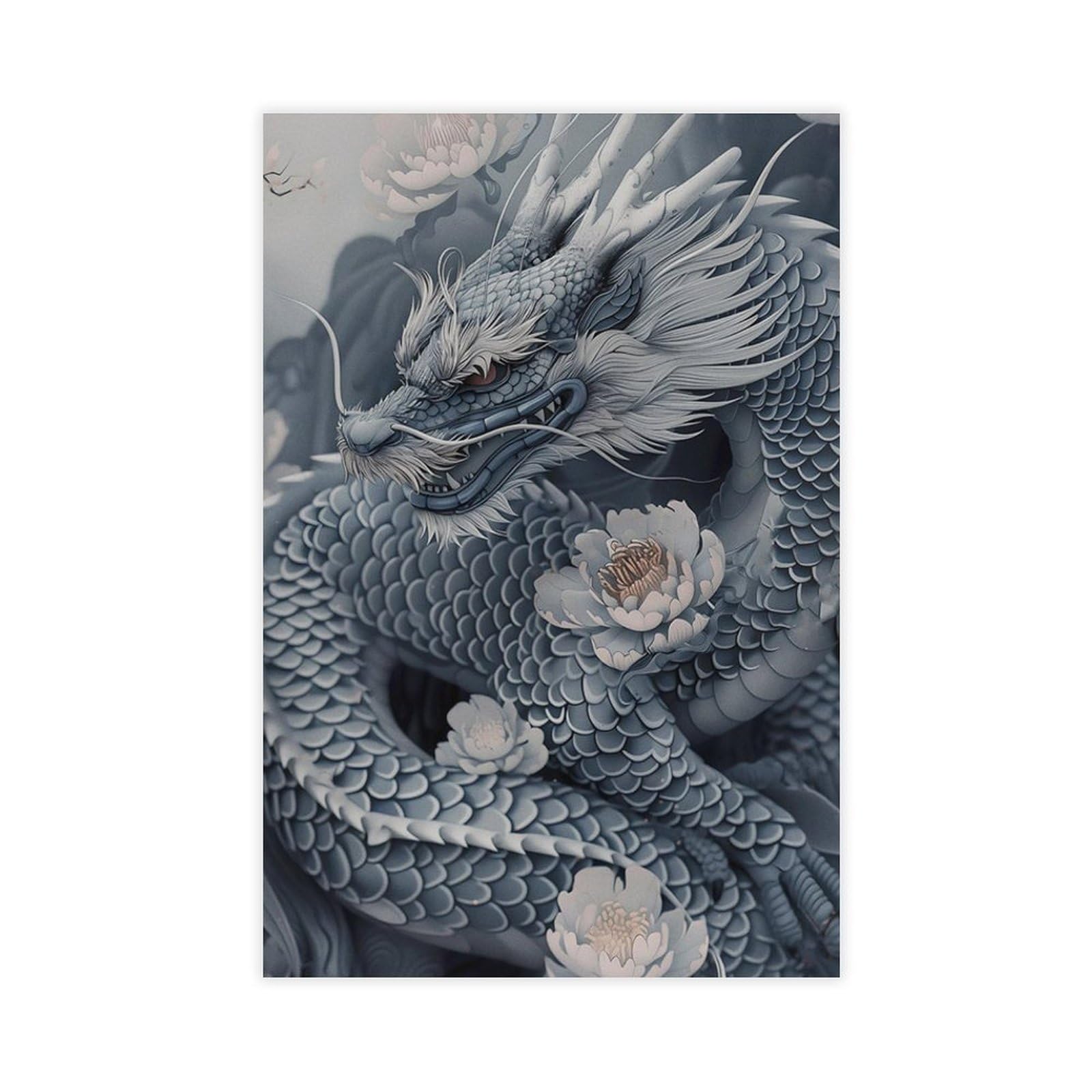 Bareronor Japanese Blue Dragon Poster Canvas Poster Bedroom Decor Landscape Office Room Decor Gift 20" L X 30" W