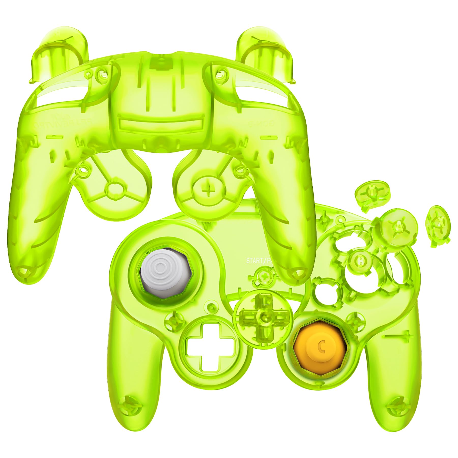 eXtremeRate Coque pour Nintendo Gamecube Manette, Coque de Remplacement Série Transparente avec Boutons pour Nintendo Gamecube, Manette Pas Incluse, Vert Citron Clair