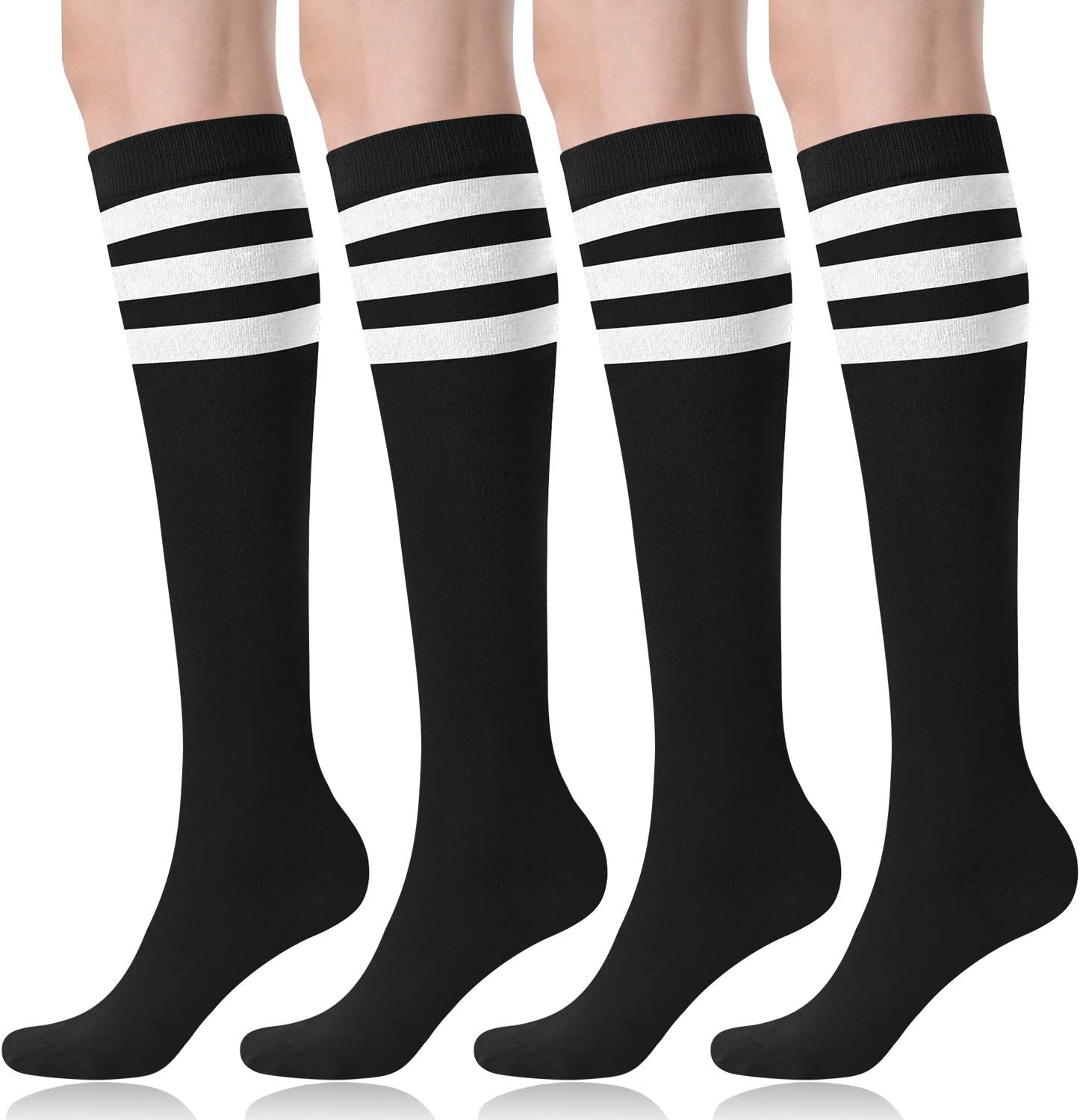 FITRELL Women's Knee High Socks Outdoor Sport Athletic Socks Casual Stripe Tube Socks 1-4 Pack