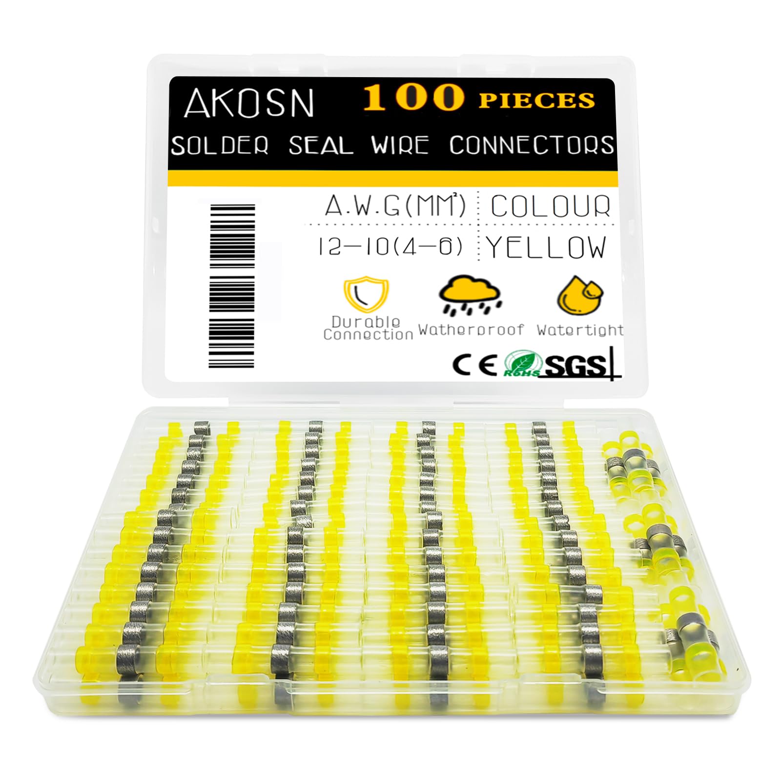 Photo 1 of 100 PCS Yellow Heat Shrink Butt Connectors,12-10 AWG, Self Soldering Butt Connector, Waterproof Solder Seal Wire Connectors, Butt Splice Wire Terminals for Automotive Marine Boat