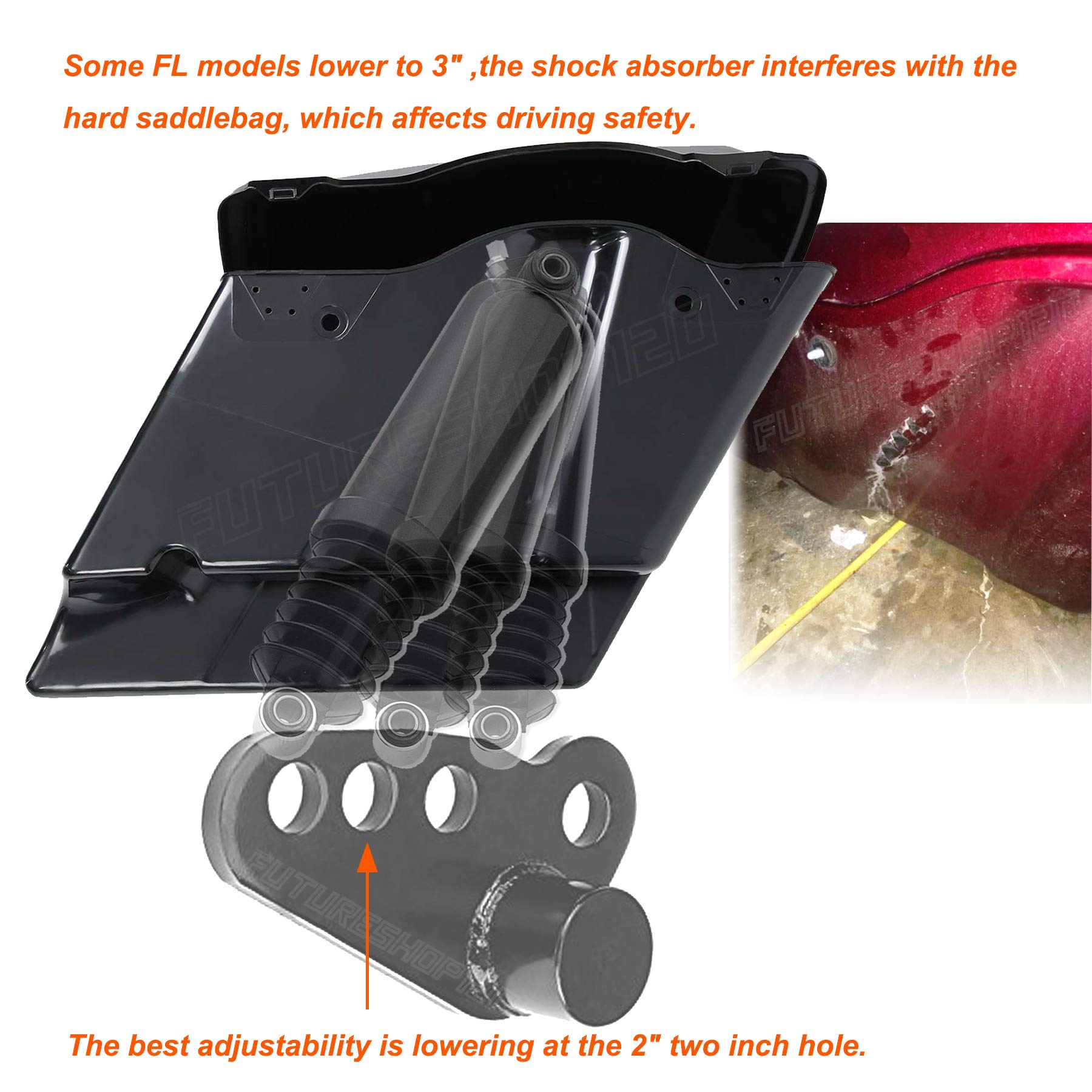 Road Glide TDZ 1" Lowering Link Blocks Kit For 2008-2023 Harley Davidson Touring Models - Fits Street Glide, Road King, Electra Glide, , Ultra Limited (Not For Air Ride Suspension) CNC Billet - View #2