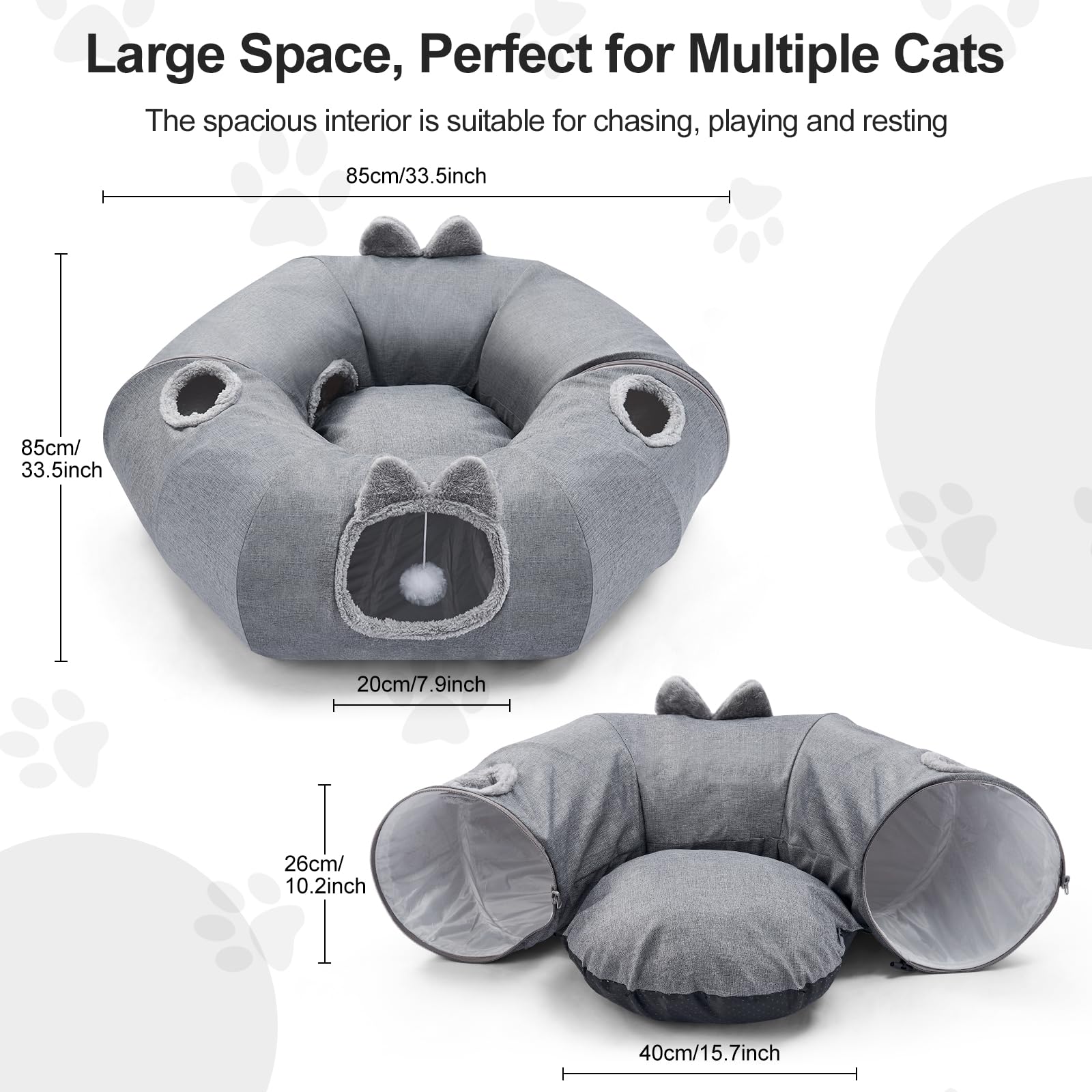 Odoland Túneles para gatos para interiores, túneles multifuncionales para jugar con bolas y agujeros para mirar