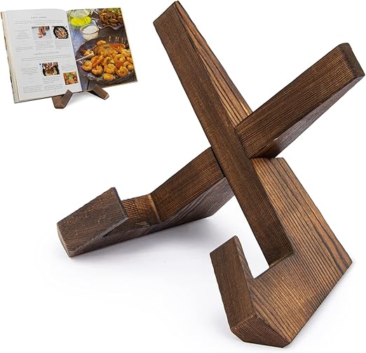 PUERSI Recipe Book Stand for Kitchen, Wooden Cookbook Holder for