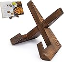 PUERSI Cookbook Stand for Kitchen, Recipe Book Holder for Kitchen Counter, Wooden Cookbook Holder, Rustic Cook Book Holder Stand - Rustic Brown