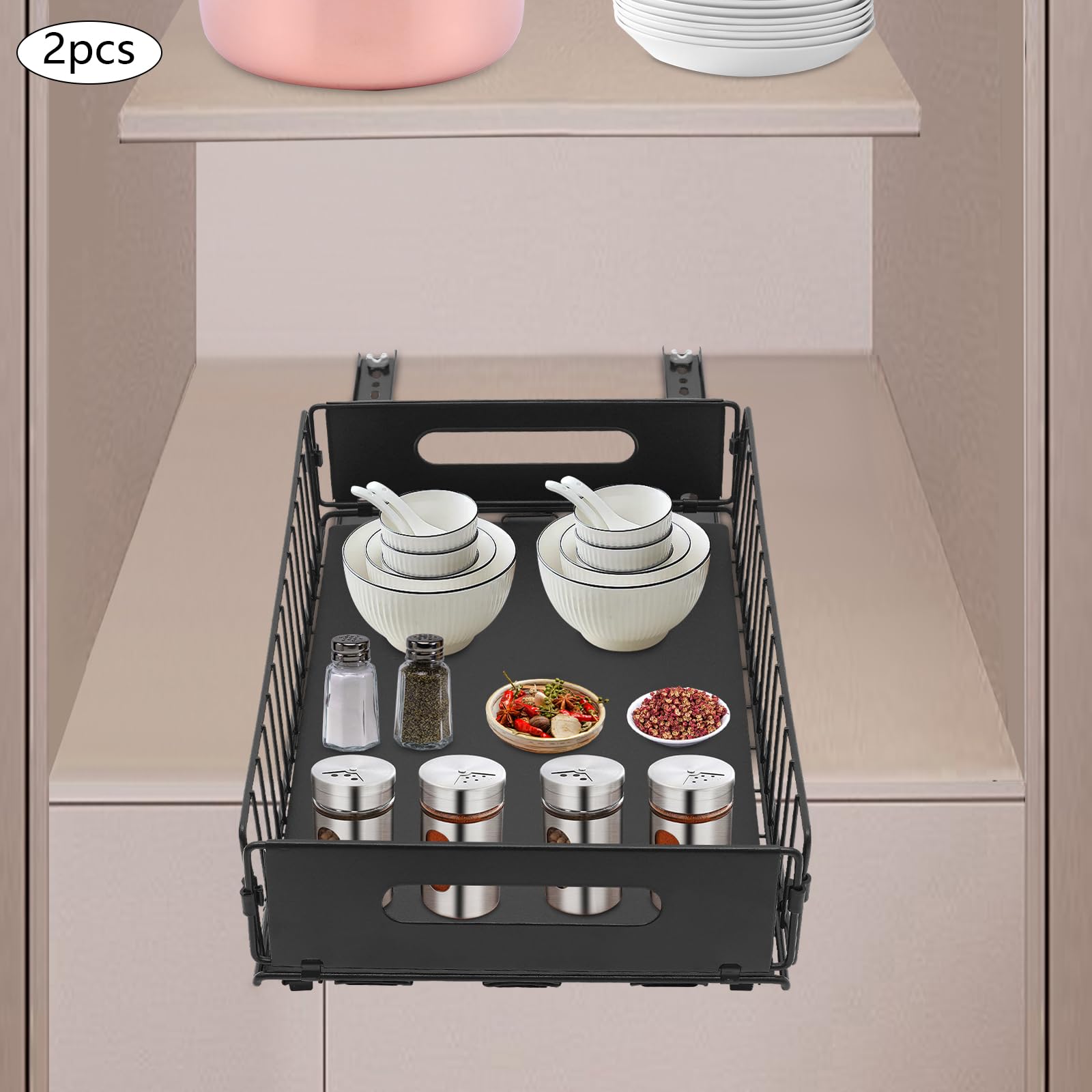 Confezione da 2 organizzatori estraibili, organizer per armadi per cucina e bagno, con 5 kg di capacità elevata, facile installazione per gli amanti della casa e dell'ordine