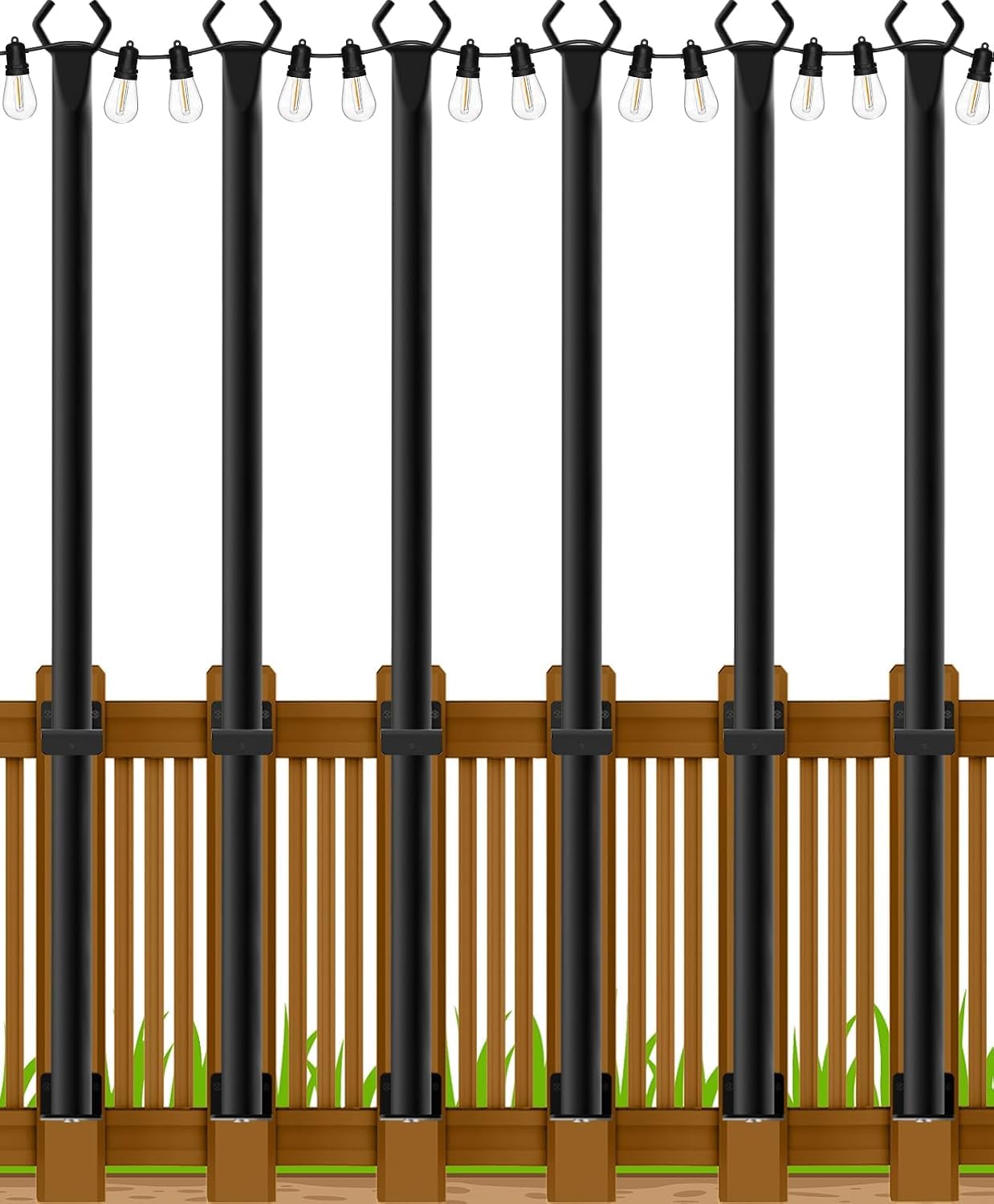 Beizelte 6 Pack 5Ft String Light Poles,Outside String Lights,Outdoor Light Poles,Metal Poles Stand for Patio,Backyard,Deck