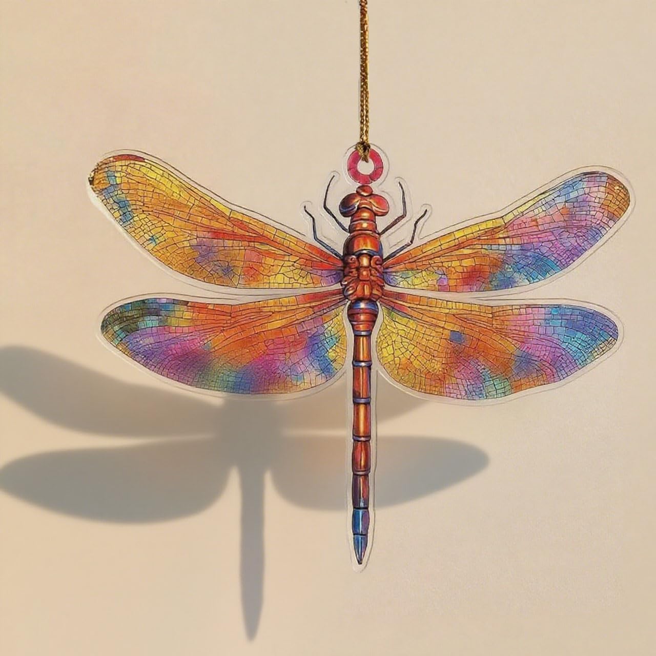 Dragonfly Gifts for Women, Dragonflies Decor Suncatcher Effect, Dragon Fly Stained Glass Effect, Dragonfly Ornaments for Christmas Tree Decorations, Birthday Gift for Mom (Yellow color)