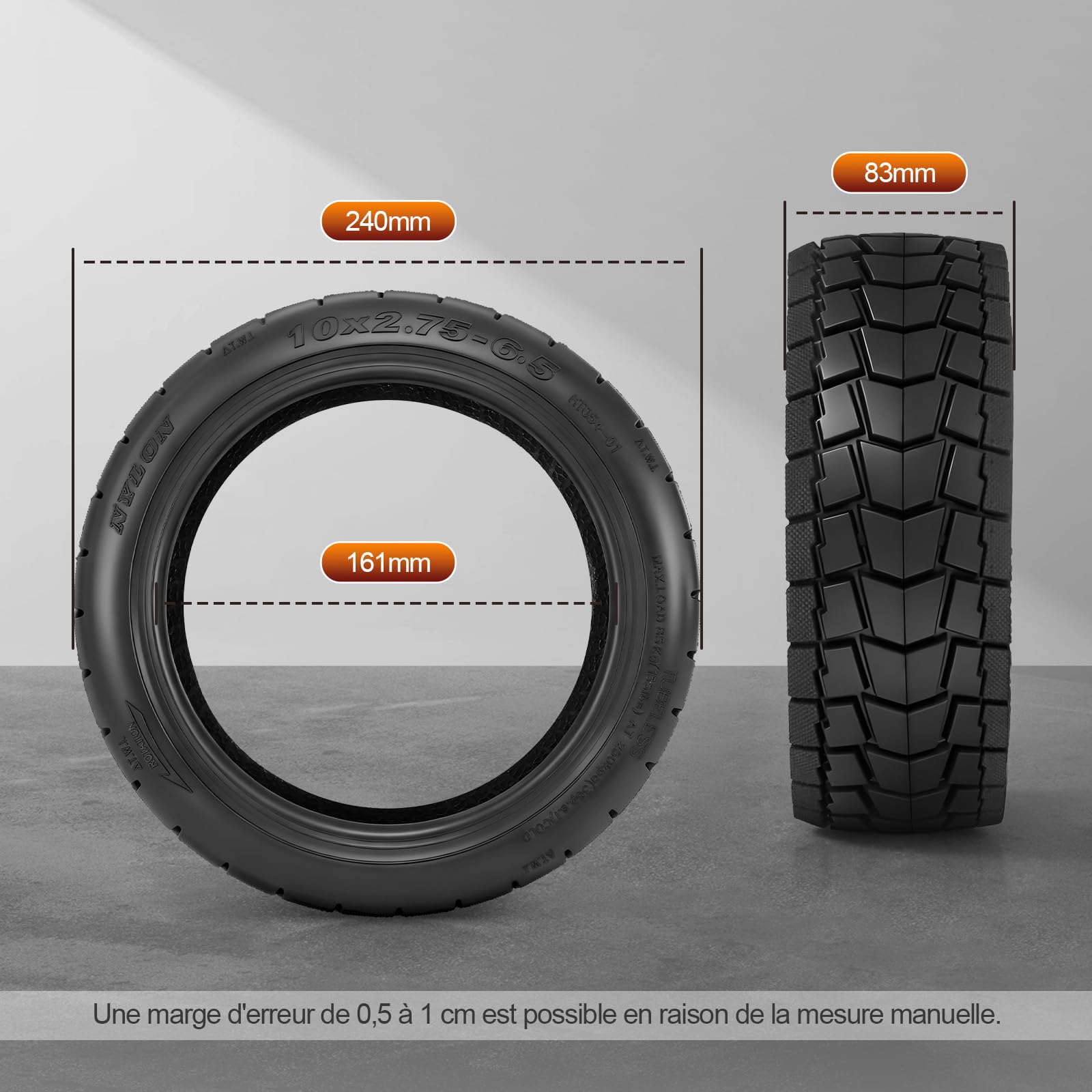 Pneu à vide 10x2.75-6.5 pour Speedway 5/Dualtron 3/Zero 10X/VSETT, pneu sans chambre à air, pneu avant/de secours pour skateboard électrique 10 pouces