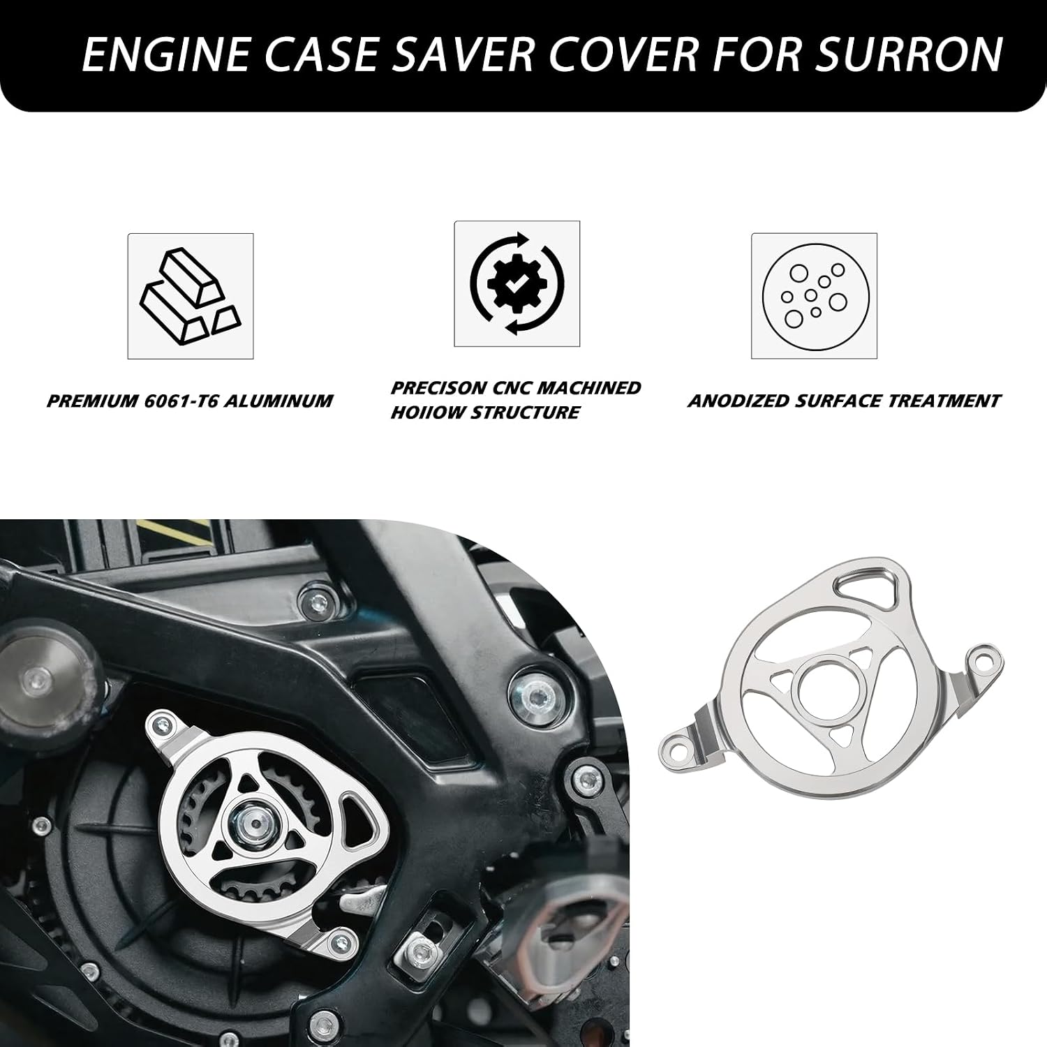 LKV Motor Cover for Surron Light Bee X/S/L1E LBX & Segway X160 X260, 6061-T6 Aluminum Engine Case Saver, Ventilated Metal Guard with Impact Protection (Silver)