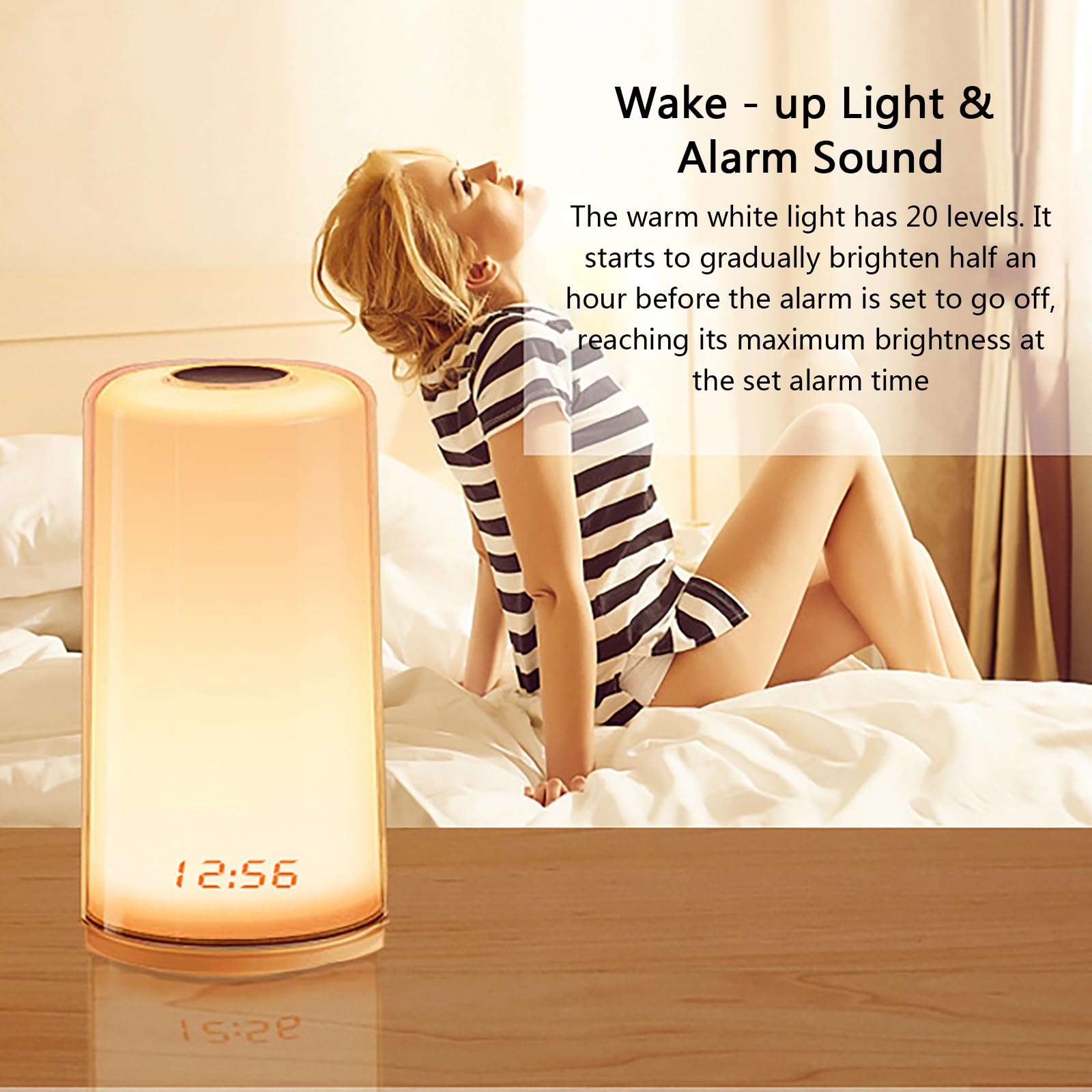 Wake Up Light Sonnenaufgang-Wecker mit 256 Farbwechselnden Stimmungslichtern und Naturgeräuschen, Nachttischlampe, Tragbares Nachtlicht für Schlafzimmer und Schreibtisch